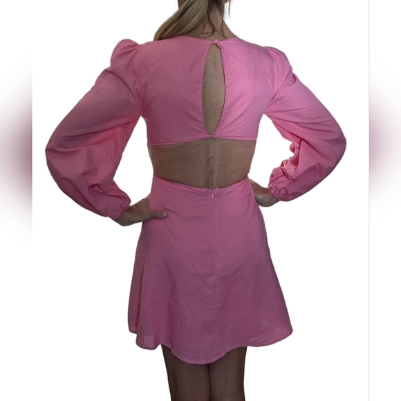 All About May Fairy Linen Cotton Pink Cutout Back Mini Glam Party Dress Size 4 - Picture 4 of 14